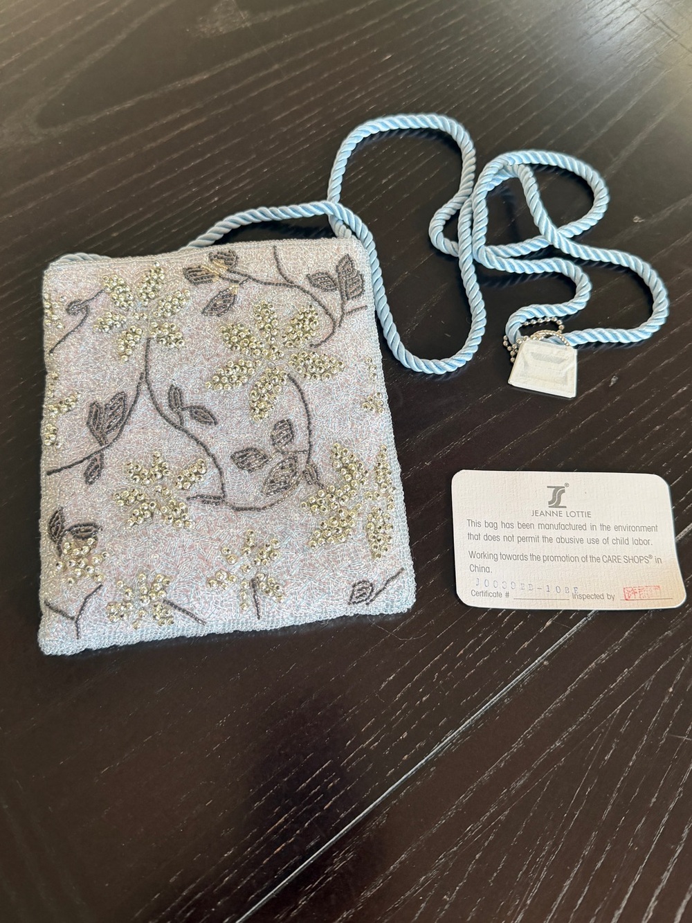 NWOT Jeanne Lottie Beaded Floral Crossbody Bag in Light Blue